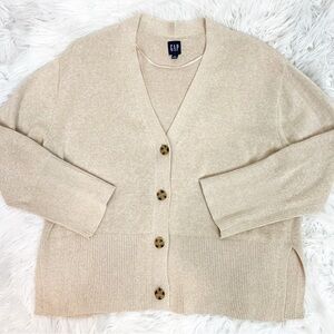 GAP TAUPE LONG SLEEVE BUTTON FRONT BOYFRIEND CARDIGAN SWEATER WOMENS MEDIUM